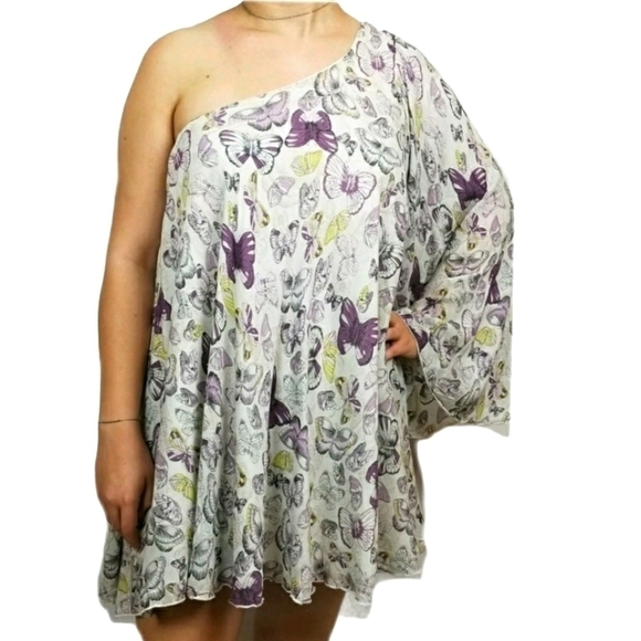 Rare London sz XL 1 sleeve Butterfly swing dress boho whimsicle - Picture 2 of 8